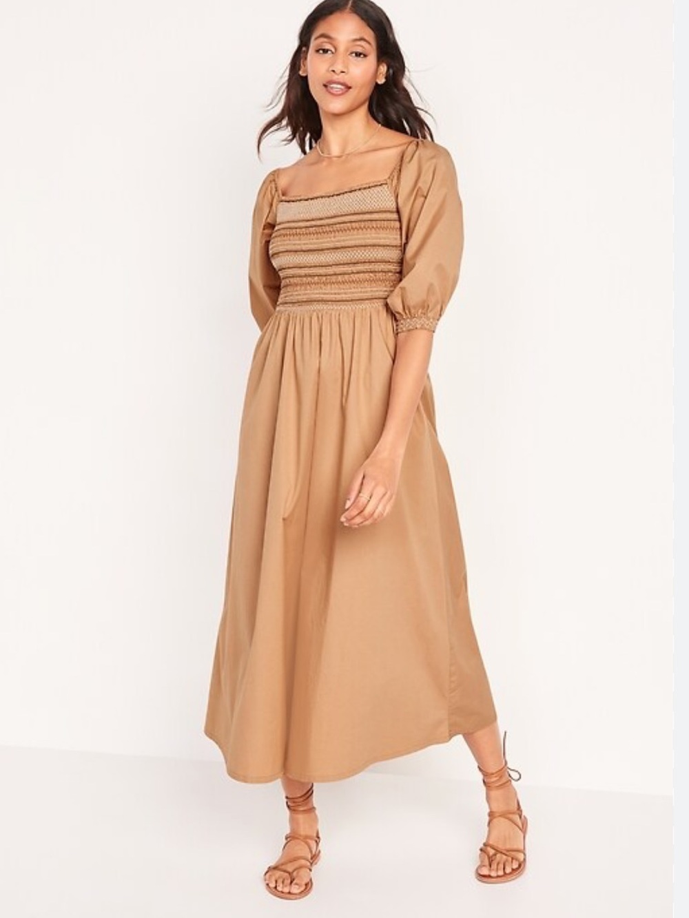 Old Navy Off Shoulder Smocked Poplin Cotton Midi Dress - Picture 1 of 16